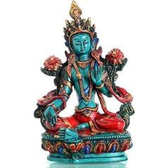 BUDDHAFIGUREN Tibetas Bodhisatvas Budas rotājums - 21 cm Zaļi Taras sveķi Tirkīza apgleznota Budas statuja roku darbs