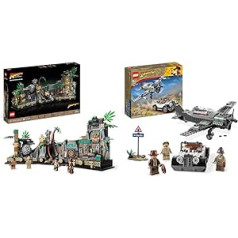 LEGO 77015 Indiana Džonsa Zelta elka tempļa modeļu komplekts pieaugušajiem un 77012 Indiana Jones Escape from the Fighter Line action komplekts