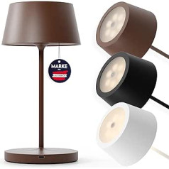 charlique LED baterijų stalinė lempa (ruda) - pritemdoma vakarienės šviesa - Stalinė lempa su USB, viduje / lauke, šiltai balta - su apsauga nuo purslų balkonui, terasai ir sodui - 24 cm aukščio