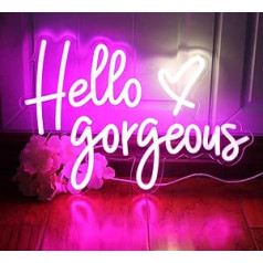 DAKABUKA Hello Gorgeous Neon Signs Pink LED Light Hello Beautiful Wall Art Gift for Home Decoration Wedding Birthday Background Hen Night with Dimmable Switch