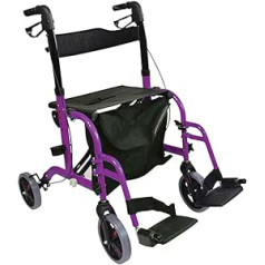 Aidapt Duo Deluxe Rollator, leicht, 4 Rollen, faltbar, leicht, mit Sitz, Fußplatten, Tragetasche, abschließbaren Bremsen und pannensicheren Reifen für Innen- und Außenbereich, Violett