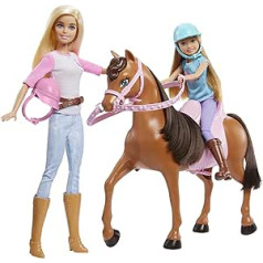 Barbė – Barbės ir Stacie arklių seserų žaidimas su žirgu ir balnu iš 2, su jodinėjimu, žaislu ir dovana vaikams nuo 3 metų, GXD65