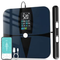 Lescale P1 ķermeņa tauku svari ar rokas sensoriem, Lepulse ķermeņa analīzes svari ar lietotni, svari ar ķermeņa tauku un muskuļu masu, personīgie svari ar ķermeņa tauku analīzi 24 lietotājiem, 19 mērījumu dati,