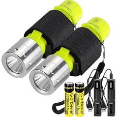 Diving Torch, Pack of 2 Rechargeable Underwater Torch Bright LED Diving Light 1000 Lumens, 3 Modes Waterproof, Lanyard Bracelet Battery & Charger, Safety Light for Swimming Hiking Camping