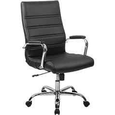 Flash Furniture biroja krēsls ar augstu atzveltni - ērts rakstāmgalda krēsls ar roku balstiem, mīksts ādas materiāls un riteņi - lieliski piemērots mājas birojam vai birojam - melns, 68,58 x 66,04 x 109,22 cm