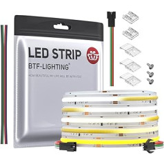 BTF-LIGHTING FCOB SPI CCT elastīga augsta blīvuma COB LED sloksne WS2811 IC aptumšojama 3000-6000K LED sloksne 5M 576LEDs/m 10W/M DC24V IP30 nav ūdensizturīgs (nav satura kontrolieris un barošanas avots)