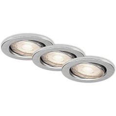 BRILONER Leuchten 7147-039 LED iebūvējamie lukturi, 3 griestu lampu komplekts, LED modulis grozāms, 5 vati katrs, 400 lūmeni, 3000 kelvini, IP23, alumīnija krāsas, 86 x 70 mm (D x A)