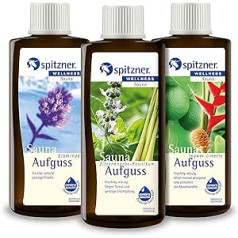 Spitzner Saunaaufguss Set Lecker (3 x 190 ml) – Wellness Sauna, natürliches Saunaöl mit aromatischem Saunaduft Zitronengras-Basilikum, Ingwer-Limette, Eisminze