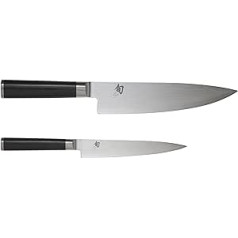 KAI Shun Classic japanisches Kochmesser 2er Set - Kochmesser 20 cm Klingenlänge + Allzweckmesser 15 cm Klingenlänge - Damastmesser 32 Lagen VG MAX Kern - 61 (±1) HRC - Pakkaholz - Küchenmesser Set