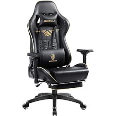 Dowinx žaidimų kėdė – didelės apkrovos biuro kėdė – PU odos žaidimų kėdė su 4D porankiais ir kojų atrama – Ergonomiška žaidimų kėdė – tinka kaip žaidimų kėdė – 150 kg (juoda)
