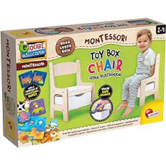 Lisciani - Montessori - Koka krēsls rotaļlietām - Izglītojošas spēles - Ērts - Īsta koka krēsls - Glabāšanas atvilktne - Oranža un bēša - Bērniem no 2 gadiem