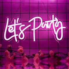 Aslanka Let's Party Neon Sign, Neon Signs for Bedroom, Wall Decor, USB Powered Neon Light Wall Sign for Bedroom, 15.7 x 6.7 Inch