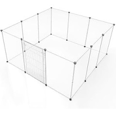BRIAN & DANY Pet Playpen, Portable Small Animals Playpen with Barred Gate, Plastic Puppy Playpen Indoor for Hamsters, Puppies, Rabbits, Rat, Guinea Pigs, 12 Panels, 203 x 101 x 71 cm