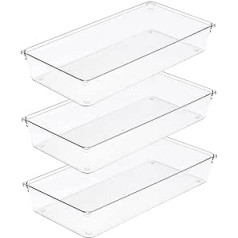 Amtido Drawer Organizer - Sturdy Clear Plastic Storage - Versatile Storage for Kitchen Cutlery, Bathroom, Utensils, Makeup, Office and Desk Accessories (6