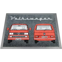 BRISA VW kolekcija — Volkswagen kāju paklājiņš durvju paklājiņš, kurpju netīrumu savācējs, ar T3 Bulli autobusa motīvu (autobusa priekšpuse/sarkans)