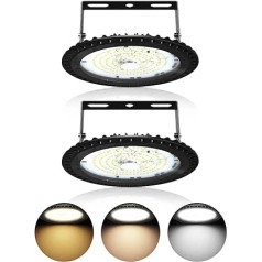 LED UFO rūpnieciskā lampa 100 W, 3 krāsu temperatūras 3000 K/4500 K/6500 K LED zāles prožektors, 10000 LM Super Bright LED darbnīcas lampa iekštelpu apgaismojums, IP65 ūdensizturīgs LED High Bay apgaismojums garāžai