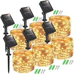 litogo Pack of 6 Solar Fairy Lights Outdoor 12 m 120 LED Fairy Lights Outdoor Waterproof Copper Wire 8 Mode Solar Fairy Lights Dekorācija dārzam, balkonam, iekšpagalmam, vārtiem, pagalmam, kāzām, ballītei (siltai