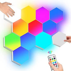 Sešstūra sienas gaisma ar tālvadības pulti, Smart Touch modulāra LED gaismas sienas panelis RGB nakts gaisma DIY ģeometrijas savienojuma kvantu gaisma mājas gaitenī biroja viesnīcas bāram Svētku dāvana, 6 gab. iepakojumā