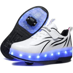 Aizeroth USB Charging 7 Colour Changing LED Flashing Shoes with Double Wheels Automatic Wheels Skate Skateboard Shoes Outdoor Fitness Shoes Gymnastics Trainers for Boys Girls Beautiful Gift