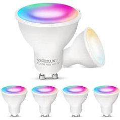 SSC-LUXon Pack of 6 GU10 Smart Home Spotlight LED RGBW, saderīgs ar Alexa un Google — lietotņu un balss vadība aptumšojama RGB un balto toņu WLAN lampa