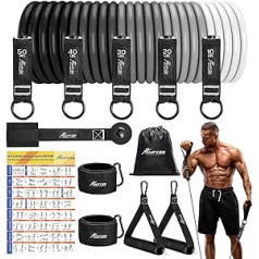 Fitness Bands Set, 150 lbs, 200 lbs, 250 lbs Resistance Bands 5 Different Strengths, Resistance Bands Set with Handles, Ankle Strap and Door Anchor, Portable Backpack, for Indoor Home Gym and Outdoor