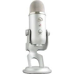 Blue Microphones Yeti Professional USB mikrofonas, skirtas įrašymui, srautiniam perdavimui, transliacijai, transliacijai, žaidimams, balso perdavimui ir dar daugiau, „Plug 'n Play“ kompiuteriuose ir „Mac“ – sidabrinis.