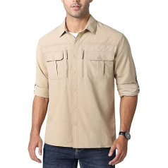 MAGCOMSEN Men's Outdoor Shirt UV Protection Safari Shirt Long Sleeve Quick-Drying Functional Shirt for Hiking Fishing UPF 50+ Work Shirt