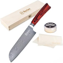 Bacher Santoku Damaskas nazis 18 cm - Damaskas virtuves nazis, kalts no 67 slāņiem, izgatavots no 10 V - Profesionāls Sharp šefpavāra nazis izgatavots no īsta japāņu Damaskas tērauda ar Pakka koka rokturi - Damaska