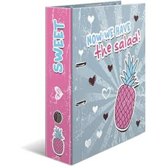 HERMA 7021 Crazies Sweet Pineapple A4 aplankas, 10, 7 cm pločio pakuotė, kartoninė svirties lankinė byla su vidiniu atspaudu mokyklai ir biurui, tvirtas vaikiškų žiedinių segtuvų rinkinys, pagamintas iš kartono berniukams ir