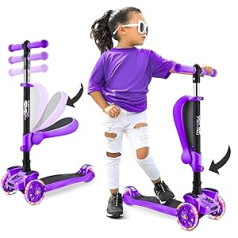 Vaikams skirtas 3 ratų paspirtukas „Hurtle“ – 2–12 metų berniukams / mergaitėms, žaisliniai sulankstomi paspirtukai su reguliuojamu aukščiu, neslystančiu paspirtuku, mirksinčiais ratų žibintais