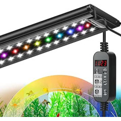 AHJ akvārija apgaismojums, 28 W 24/7 pilna spektra akvārija lampas LED ar taimeri, dienas un nakts režīmu un DIY režīmu ar pagarināmu kronšteinu ūdens augiem un saldūdens akvārijiem, aptumšojams