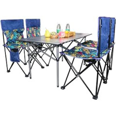 BOMOOMOO sulankstomi lauko kempingo iškylų stalai ir 4 kėdės žygiams, vakarėliui, draugų susitikimui, kelionėms ant ratų, mėlyniems lapams