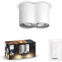 Philips Hue White Ambiance Pillar Spot 2 spuldzes 2 x 250 lm ar reostata slēdzi, aptumšojams, visas baltās nokrāsas, vadāms, izmantojot lietotni, saderīgs ar Amazon Alexa (Echo, Echo Dot)