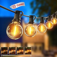 btfarm 36 m Fairy Lights Outdoor Aptumšojams ar taimeri, 50+3 LED Outdoor Fairy Lights Power Weatherproof IP44 Waterproof Fairy Lights Spuldzes dārza iekšpagalmam kāzu ballītei silti balti