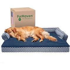 FurHaven Haustierbett für Hunde und Katzen – Plüsch und Dekor Bequeme Couch Sofa Stil Kühlendes Gel Schaumstoff Hundebett, Abnehmbarer maschinenwaschbarer Bezug – Diamantblau, Jumbo (X-Large)