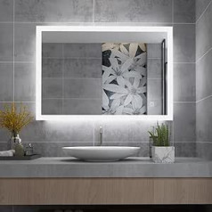 MIQU vannas istabas spogulis LED 80 x 60 cm vannas istabas spogulis ar apgaismojumu auksti balts gaismas spogulis sienas spogulis ar pieskārienu taisnstūra A++