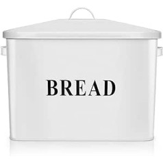 HaWare maizes tvertne, metāla maizes tvertne virtuvei, galda virsma, liels maizes klaipu turētājs, uzglabāšanas trauks - 13,5 x 7,5 x 9,65 collas - 2+ maizes, veselīgs, vietu taupošs un lauku mājas stils - balts