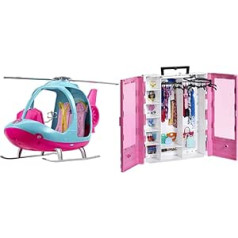 Barbie FWY29 Helicopter in Pink and Blue [Exclusive to Amazon] & GBK11 - Dream Wardrobe, Portable Fashion Toy for Children from 3 to 8 Years