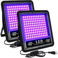 Elegants 2 x 100 W UV melnās gaismas prožektors, 395–405 nm LED melnas gaismas lampa, IP66 ūdensizturīgs UV prožektors melnās gaismas ballītei, spīdums, dienasgaismas krāsošana, ķermeņa apgleznošana, Helovīna