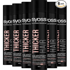 Syoss Спрей для волос Thicker Hair Hold Level 4 (6 x 400 мл), Спрей для укладки экстра-сильной фиксации с утолщающими волокнами для эффекта утолщения волос, д