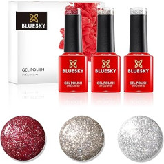 Bluesky Dazzling Platinum Gel Trio Set 1 - Silver, Red, Gold Glitter 3 x 5ml (Requires curing under UV or LED Lamp)