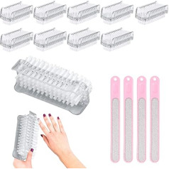 ‎Yidm Pack of 10 Double-Sided Hand Brush Nail Brush: YIDM Hand Wash Brush Transparent Colour for Thorough Cleaning Nail Brush Hand Brush with Hard for Surfaces and Hands (Including 4 Nail Files)