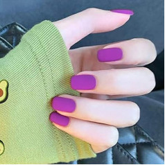 Sethexy Matte False Nails Purple Short Full Cover Salon Art Design Pack of 24 False Fingernails for Women and Girls