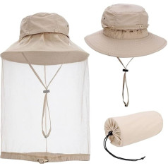 ‎Mogokoyo Mogokoyo Mosquito Head Net Hat Beekeeping Hat Anti-Mosquito Sun Hat Makšķerēšanas cepure ar moskītu tīklu vīriešiem un sievietēm Aizsardzības cepure vīriešiem un sievietēm, kas paredzēta āra dārzkopībai, džungļu zvejai, haki