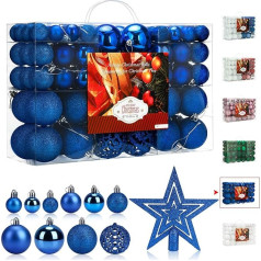 Aitsite Pack of 100 Blue Christmas Tree Baubles 6 cm/4 cm/2 cm Plastmasas Ziemassvētku eglīšu rotājumi Sienas piekaramie rotājumi Ziemassvētku eglīšu baubles Tinsel Durvju rotājumi Festivālu rotājumi