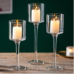 Sziqiqi Pack of 3 Glass Tea Light Holders - Elegants sveču turētājs Augsts sveču turētājs Pillar Candle Holder Tējas sveces Tējas gaismas galda apdare kāzu ēdamgaldam Vannas istabas dzimšanas dienas svinību dekorēšanai