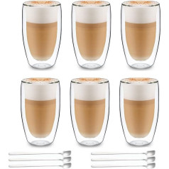 Wellmall-hula Latte Macchiato glāzes, dubultstikliņi, kapučīno glāzes, liels dubultstikls no borosilikāta stikla, ledus kafijas glāzes, termiskās glāzes, dubultstikliņi Espresso tasītes Stikls,