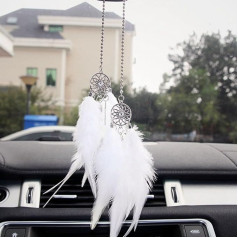 NC Dream Catcher automašīnas aizmugurējā skata spoguļa aksesuāri Handmade Grid Feather Small Boho Car Charms Pendant Accessories Handmade Dream Catcher 1 gab.