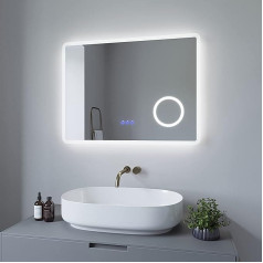 Aquabatos 70 x 50 cm Bathroom Mirror with Lighting, LED Illuminated Mirror, Dimmable with Makeup Mirror, Touch Switch, Cool White, IP44, Energy Saving.