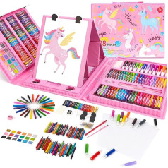 Colouring pencils children, unicorn gifts for girls, coloured pencils toddlers from 1 year, drawing board, table easel, gift girls 2 3 4 5 6 7 8 9 years (pink, 208 pieces)